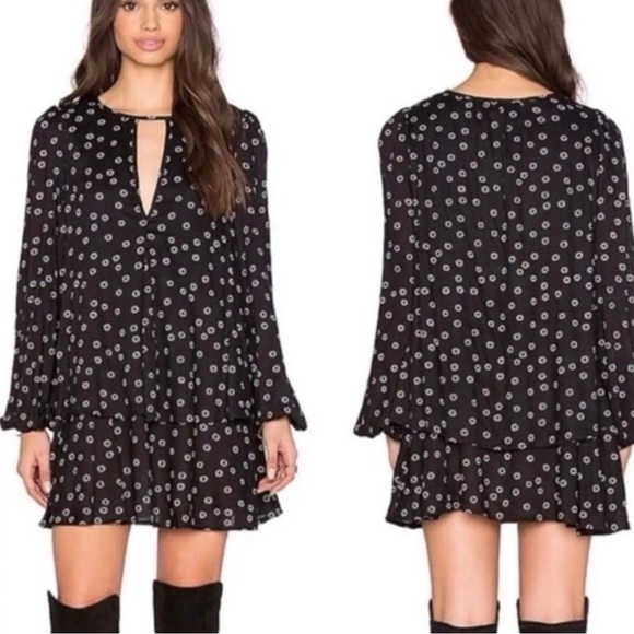 Free People Dresses & Skirts - Free People Beck Black Floral Printed Tiered Dress Medium